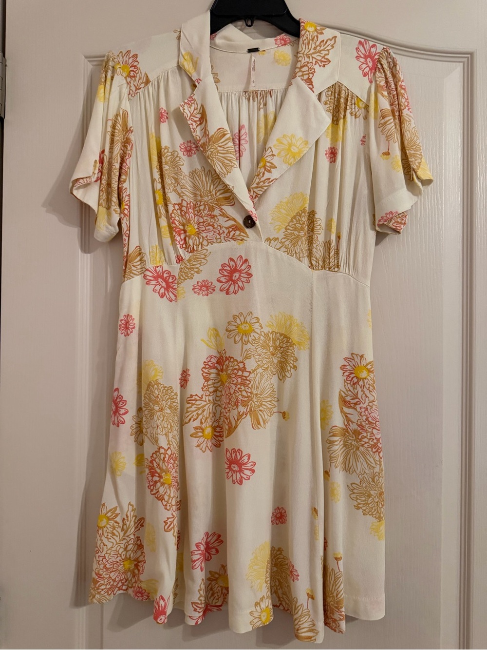 Free People Ivory Mini Dress with Yellow & Pink Floral Print